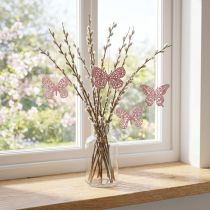 Artikel Deco bøjle sommerfugl pink glitter 8cm 12stk