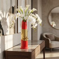 Artikel Dekorativ vase med læbestiftdesign til kunstige blomster med lange stilke, 38 cm