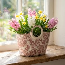 Artikel Dekorativ urtepotte med hank, blomster, 21 cm