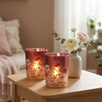 Artikel Dekorativ glaslanterne med blomsterdesign til elegante boligtilbehør, 12,5 cm, 2 stk.
