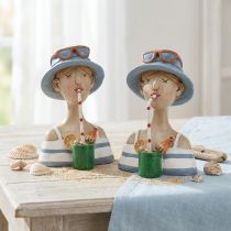 Artikel Kvinde Bust Cocktail Blå Hvid Dekorative Figurer H10,5cm 2stk