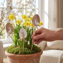 Artikel Blomsterstik påskedekoration trææg med kanin natur 5×7cm 12 stk