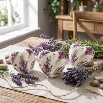 Artikel Hjertedekoration Keramisk dekoration Lavendel Borddekoration Stentøj 8,5 cm 3 stk.