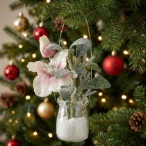 Artikel Kunstig julerose i glas kunstige blomster til ophæng H22cm