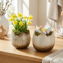 Artikel Urtepotte Keramisk Egg Broken Creme Brown Ø11,5cm 2 stk