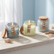 Artikel Duftlys i glas fiskelys maritime blågrønne H11cm 3stk