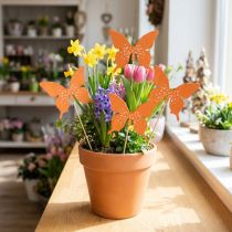 Artikel Sommerfugle træ blomsterprop farvet 9cm/29cm 12stk