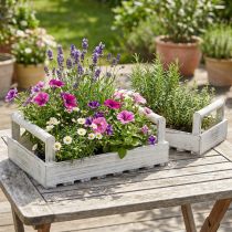 Artikel Blomsterkasse Shabby Chic plantekasse træ hvid 38/31 cm sæt med 2 stk