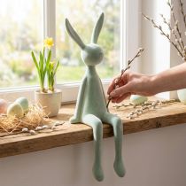 Artikel Påskeharehylde, siddende kanin, flokket, grågrøn, 56 cm