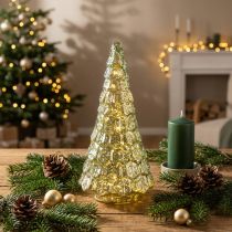 Artikel Mini juletræ med LED-belysning grøn guld 28 cm