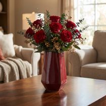 Artikel Keramikvase Blomstervase Rød Sekskantet Ø14,5cm H21,5cm