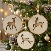 Artikel Vedhæng med rådyr, dekorationsmedaljon, trædekoration, advent Ø9,5cm 6 stk.