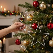 Artikel Dekorative sølvstjerner, glitter juletræspynt, 18 cm, 8 stk., juletræspynt
