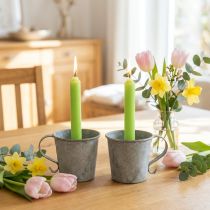 Artikel Tilspidset lysestage vintage kop metalgrå Ø7cm H6cm 2stk