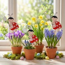 Artikel Mariehøne dekorative blomsterpropper træ metal 8,5cm 12 stk