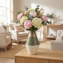 Artikel Nostalgisk metalvase med hank i vintage look - Creme/Grå/Guld Ø19cm H31cm