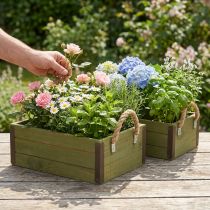 Artikel Vintage blomsterkasse træ plantekasse grøn L24/30 cm sæt med 2