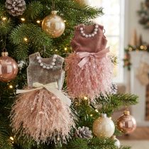 Artikel Julepynt nissekjole på bøjle Pink, Brun/Creme 16cm 4 stk assorteret