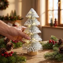 Artikel Mini juletræ med LED-belysning i gran med sne 28 cm
