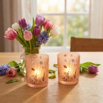 Artikel Dekorativ glaslanterne med blomstermotiv til stilfulde boligtilbehør, 12,5 cm, 2 stk.