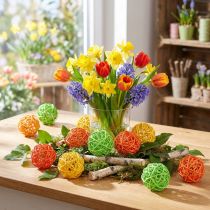 Artikel Rattan kugler borddekoration rattan grøn gul orange assorteret Ø5cm 24 stk