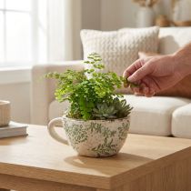 Artikel Keramisk urtepotte med blomstermønster, rumdekoration, 18 cm
