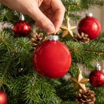 Artikel Julekugler, rødt blankt glas, juletræspynt, Ø7,5 cm, 12 stk.