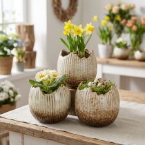 Artikel Plantepotte Keramisk Æg Broken Creme Brun Ø9,5cm 3 Stk