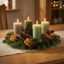 Artikel Grønne bloklys, 3 skærme, ensfarvet, rustikt, 70x100 mm, sæt med 12, til dekoration og advent