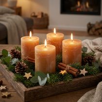 Artikel Ensfarvede karamelbloklys 60×80 mm, sæt med 4, elegante lys til dekoration og hygge