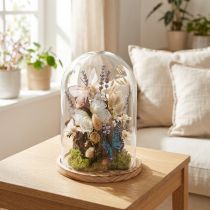 Artikel Glasklokke på træbakke, glaskrukke, klar, natur, Ø17cm, H24cm