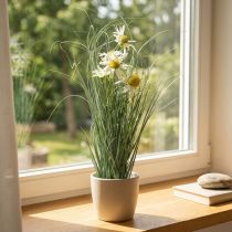 Artikel Græs med Echinacea kunstigt i en hvid gryde 56 cm
