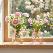 Artikel Retro glasblomstervase, lyserød, Ø11 cm H14,5 cm, 2 stk.