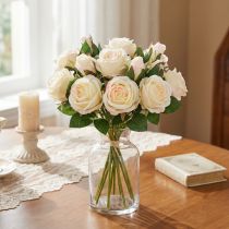 Artikel Kunstige Roser Kunstige Blomster Bunch Creme 36cm 12stk