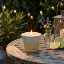 Artikel Citronella lys i potte keramisk gul creme Ø8,5cm