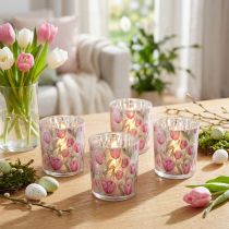 Artikel Dekorativ glaslanterne med tulipandesign til forårsindretning i hjemmet, 8 cm, 4 stk.