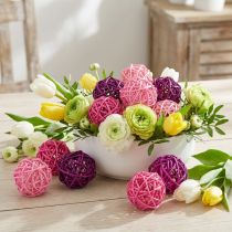 Artikel Rattankugler lys pink pink lilla assorteret rattan Ø5cm 24 stk