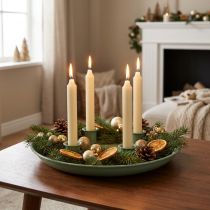 Artikel Lysfad adventskrans grøn med fire lysestager 24 cm