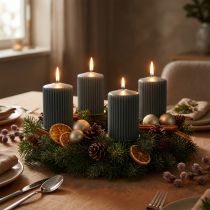 Artikel Antracitgule bloklys, rillede lys, 70/90 mm, sæt med 4, adventspynt