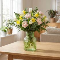 Artikel Retro grøn glasblomstervase med riller, Ø13,5 cm, H20 cm
