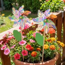 Artikel Pinwheel Blomst med Blad Vindmølle Iriserende Farver Ø24cm 2stk
