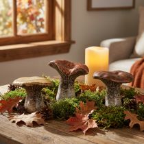 Artikel Naturinspirerede dekorative svampefigurer - forskellige brune nuancer, 6,4 cm - Charmerende accenter til have og hjem Pakke med 3