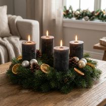 Artikel Ensfarvede bloklys, antracit, 70x100 mm, sæt med 4 – dekoration, advent, lang brændetid