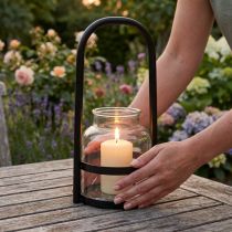 Artikel Lanterne metal glas dekoration sort klar håndtag Ø14,5cm