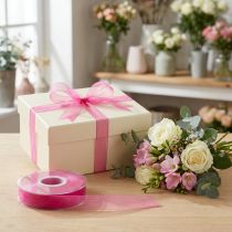 Artikel Organza bånd gavebånd pink bånd selvkant 15mm 50m