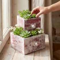 Artikel Plantekasse shabby chic dekorativ skuffe rød hvid sæt med 2 stk