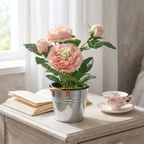 Artikel Dekorativ rose i en krukke, romantiske silkeblomster, pink pæon