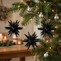 Artikel Julepynt stjerner til ophæng sort Ø7,5cm 8 stk