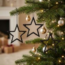 Artikel Julepynt stjernevedhæng sort glitter 7,5cm 40p