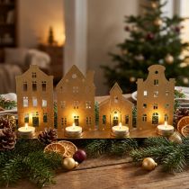Artikel Lysestage Julelys Deco Houses Guld 52×12cm